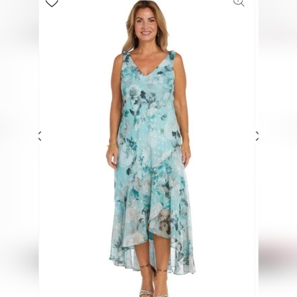 R&M Richards Plus Size Women's Teal Whimsical Fairy Floral Maxi Dress. 2 PC. 16 - Picture 2 of 16